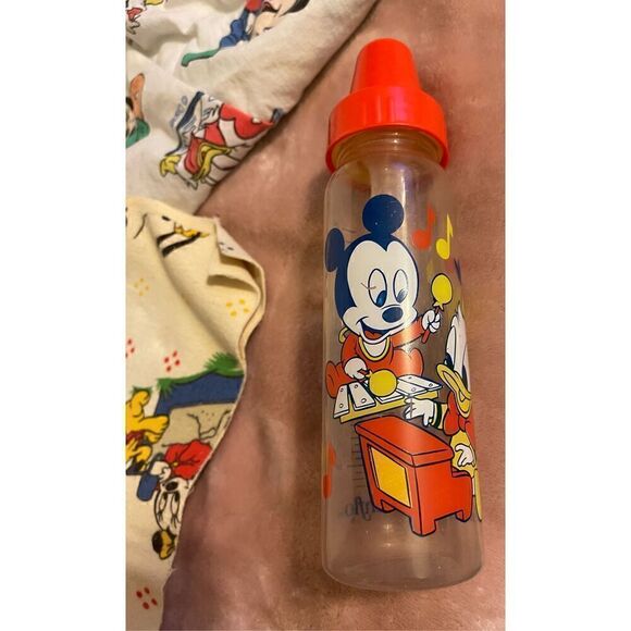 Dundee Vintage Disney Babies Mickey Mouse Crib Sheet Wet Pad & Baby Bottle Lot - Picture 5 of 9